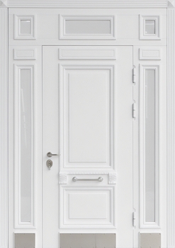 Парадная входная группа с терморазрывом, остеклением и отбойником (белые панели MDF с багетом)